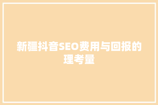 新疆抖音SEO费用与回报的理考量