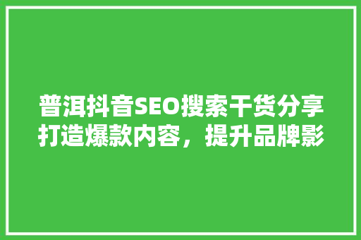 普洱抖音SEO搜索干货分享打造爆款内容，提升品牌影响力