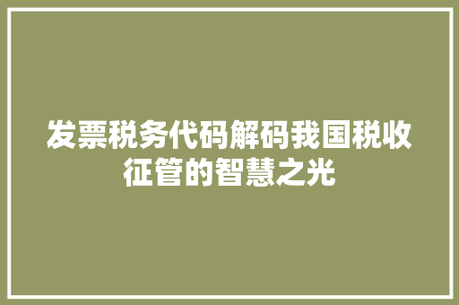 发票税务代码解码我国税收征管的智慧之光