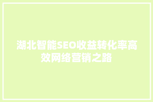 湖北智能SEO收益转化率高效网络营销之路