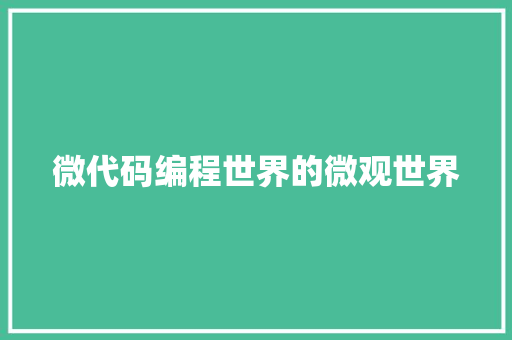 微代码编程世界的微观世界