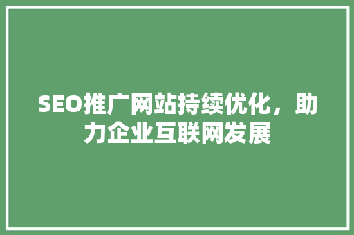 SEO推广网站持续优化，助力企业互联网发展