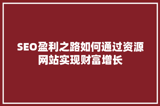 SEO盈利之路如何通过资源网站实现财富增长
