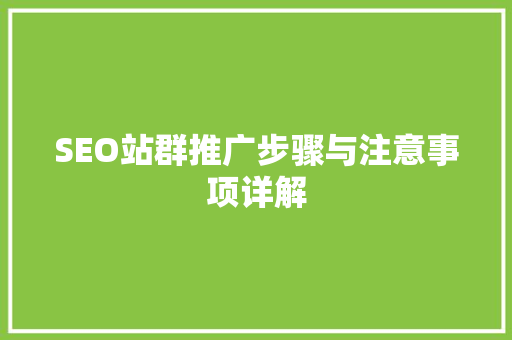 SEO站群推广步骤与注意事项详解