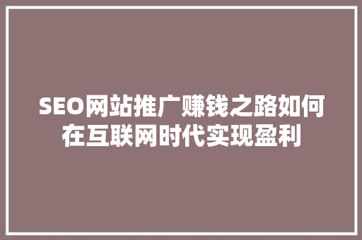 SEO网站推广赚钱之路如何在互联网时代实现盈利