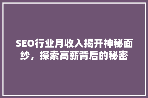 SEO行业月收入揭开神秘面纱，探索高薪背后的秘密