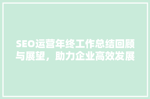 SEO运营年终工作总结回顾与展望，助力企业高效发展