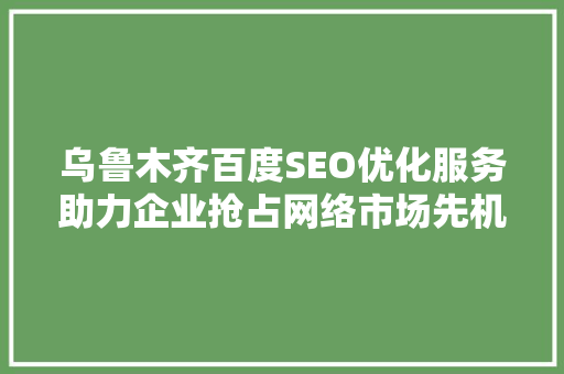 乌鲁木齐百度SEO优化服务助力企业抢占网络市场先机