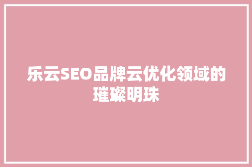 乐云SEO品牌云优化领域的璀璨明珠