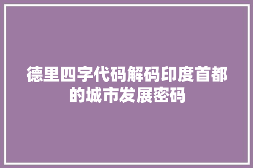 德里四字代码解码印度首都的城市发展密码