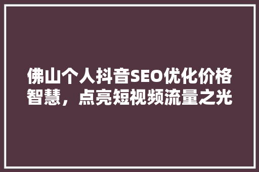 佛山个人抖音SEO优化价格智慧，点亮短视频流量之光