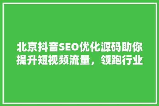 北京抖音SEO优化源码助你提升短视频流量，领跑行业竞争