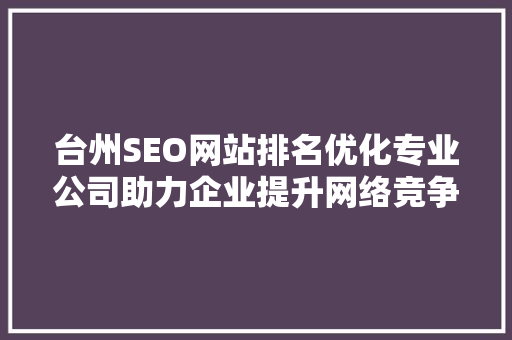 台州SEO网站排名优化专业公司助力企业提升网络竞争力