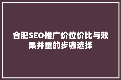 合肥SEO推广价位价比与效果并重的步骤选择  第1张