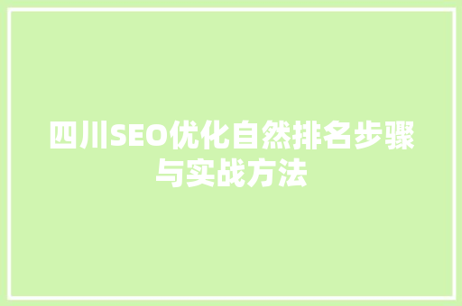 四川SEO优化自然排名步骤与实战方法