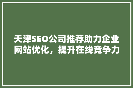 天津SEO公司推荐助力企业网站优化，提升在线竞争力