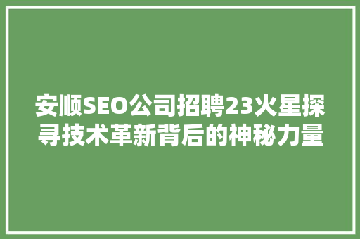 安顺SEO公司招聘23火星探寻技术革新背后的神秘力量  第1张