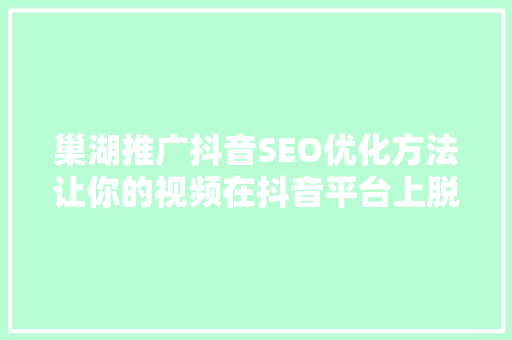 巢湖推广抖音SEO优化方法让你的视频在抖音平台上脱颖而出