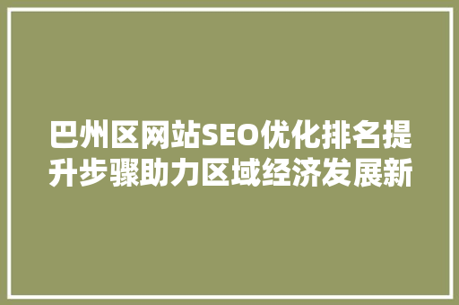 巴州区网站SEO优化排名提升步骤助力区域经济发展新篇章