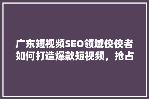 广东短视频SEO领域佼佼者如何打造爆款短视频，抢占市场先机
