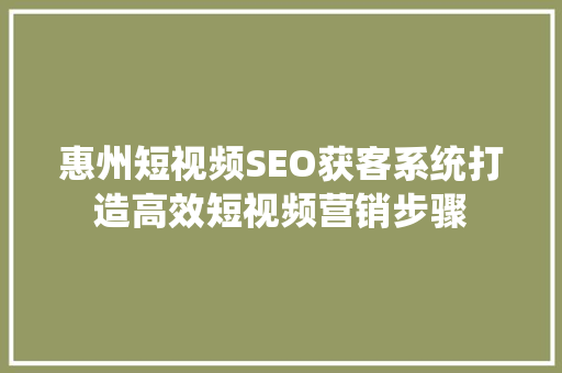 惠州短视频SEO获客系统打造高效短视频营销步骤