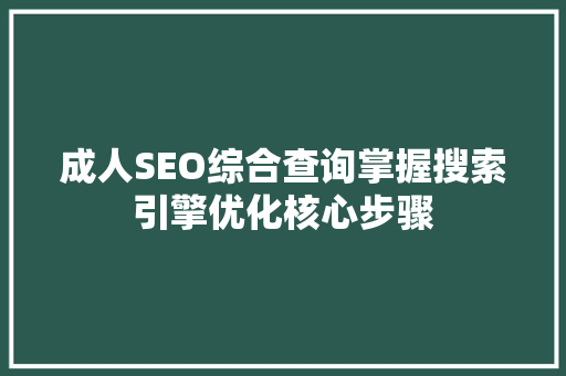 成人SEO综合查询掌握搜索引擎优化核心步骤