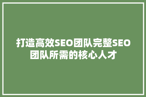 打造高效SEO团队完整SEO团队所需的核心人才