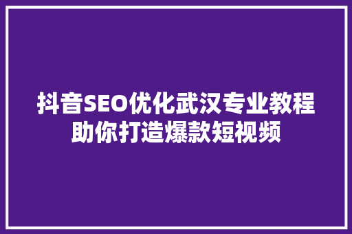 抖音SEO优化武汉专业教程助你打造爆款短视频