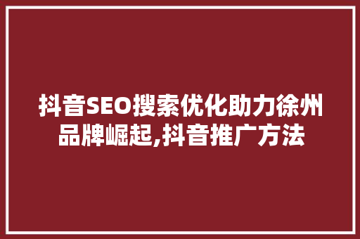 抖音SEO搜索优化助力徐州品牌崛起,抖音推广方法
