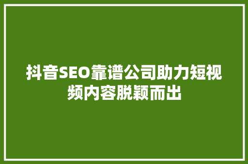 抖音SEO靠谱公司助力短视频内容脱颖而出