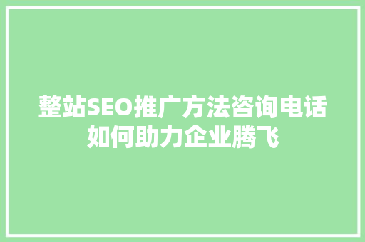 整站SEO推广方法咨询电话如何助力企业腾飞