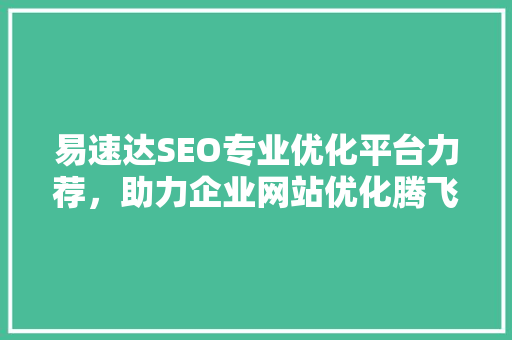 易速达SEO专业优化平台力荐，助力企业网站优化腾飞
