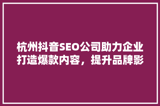 杭州抖音SEO公司助力企业打造爆款内容，提升品牌影响力