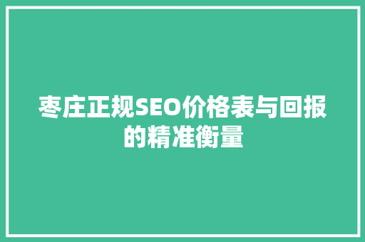 枣庄正规SEO价格表与回报的精准衡量