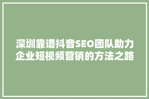 深圳靠谱抖音SEO团队助力企业短视频营销的方法之路