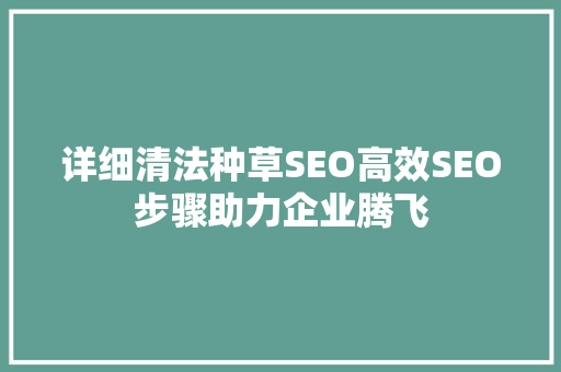 详细清法种草SEO高效SEO步骤助力企业腾飞