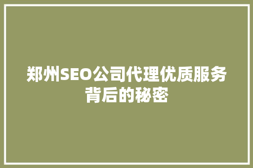 郑州SEO公司代理优质服务背后的秘密