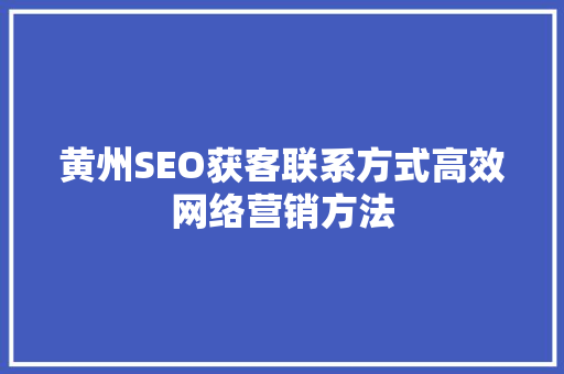 黄州SEO获客联系方式高效网络营销方法