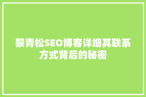 黎青松SEO博客详细其联系方式背后的秘密