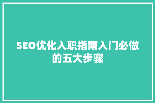 SEO优化入职指南入门必做的五大步骤