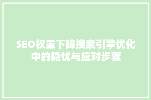 SEO权重下降搜索引擎优化中的隐忧与应对步骤