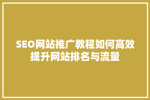 SEO网站推广教程如何高效提升网站排名与流量