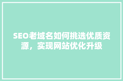 SEO老域名如何挑选优质资源，实现网站优化升级
