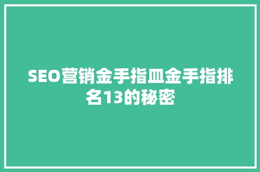 SEO营销金手指皿金手指排名13的秘密