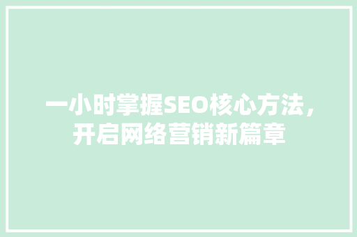 一小时掌握SEO核心方法，开启网络营销新篇章