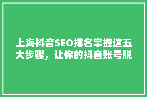 上海抖音SEO排名掌握这五大步骤，让你的抖音账号脱颖而出