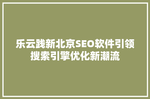乐云践新北京SEO软件引领搜索引擎优化新潮流