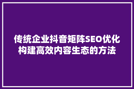 传统企业抖音矩阵SEO优化构建高效内容生态的方法