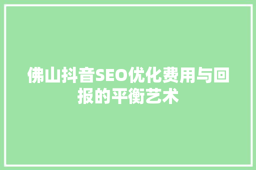 佛山抖音SEO优化费用与回报的平衡艺术