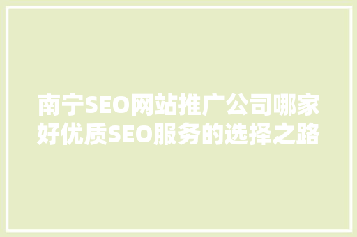 南宁SEO网站推广公司哪家好优质SEO服务的选择之路